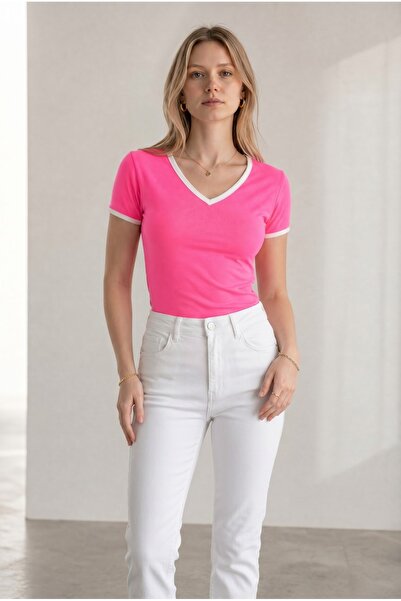 Altamira Women's Pink Piping Detailed Bodysuit