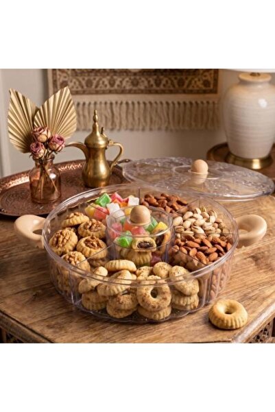 Generic Transparent acrylic nuts and sweets organizer divided with lid and wo...