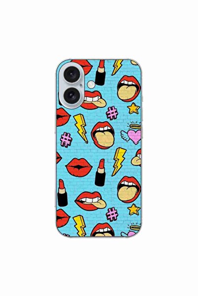 OEM Case compatible with Apple iPhone 16 Silicone Gel Tpu Pop Art Lips Pattern