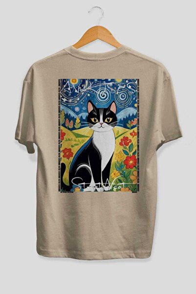 Ankhises Tricou oversize bej cu imprimeu Cat For Cat Lovers, 100% bumbac, des...