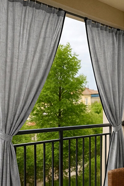 KAŞIKBEY Melanj Elegance Antrasit Gri Renk Üst Kornişli Balkon Perdesi Balkon Teraz Veranda Brandası Her Kombine Uygun Yeni Desen 1.sınıf Linen Look Perde