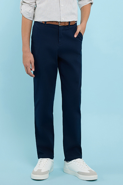 R&B Solid Trousers with Button Closure