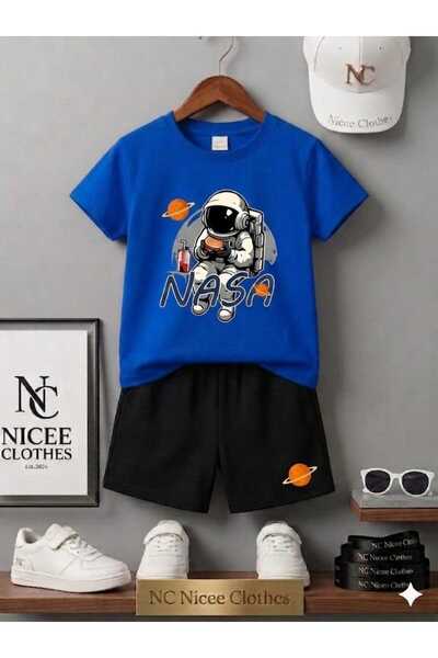 NC Nicee Clothes تي شيرت صيفي للأطفال شورت للجنسين (طباعة رائد فضاء ناسا)