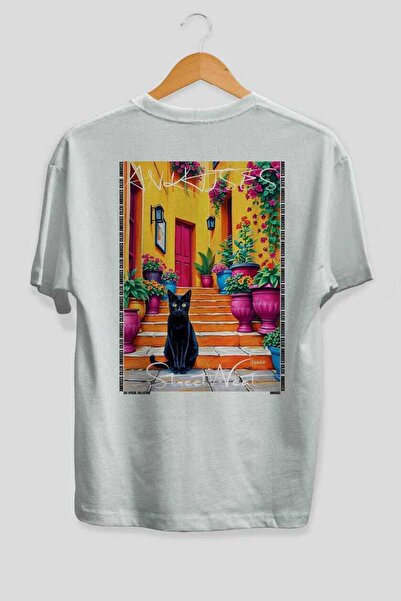 Ankhises For the Love of Cats 55 Cats Printed White Oversize T-Shirt 100% Cot...