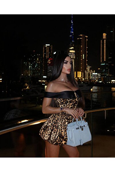 LOKADI Leopard Print Strapless Mini Dress - Off-Shoulder Puffy Evening Gown