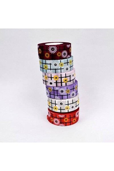 OEM Satin Ribbon With Printed Flowers 2.5cm/45m (Top Bottom Set of 3) Grena