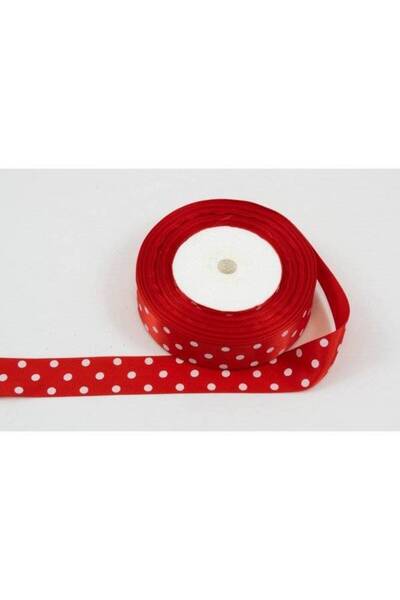 OEM Satin Ribbon With 3 Polka Dots 2.5cm/22m Red