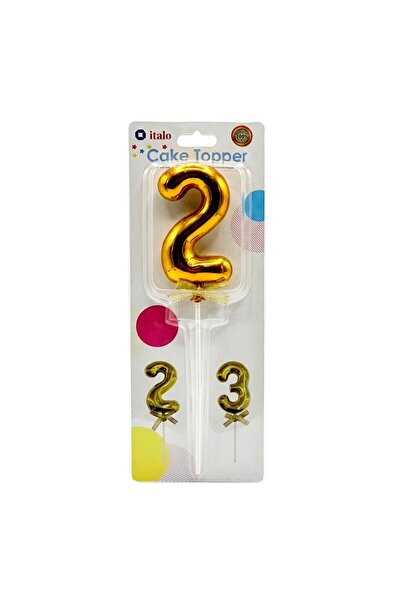 Aljwad Italo Gold Balloon Number 2 Cake Topper