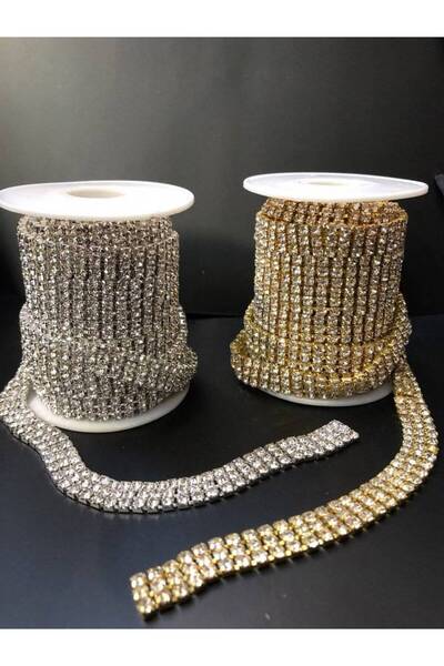 OEM Rhinestone Chain 3 Rows 1.6mm -5y Gold