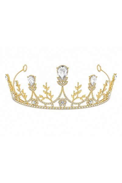 OEM Gold tiara with teardrop crystals and floral leaves