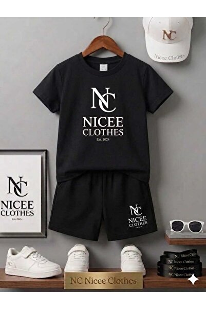 NC Nicee Clothes Summer Children's T-Shirt Shorts Unisex (White Print)