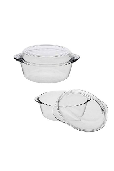 Paşabahçe Borcam Heat Resistant Two-Piece Round Oven Pot with Glass Lid 2100 Cc