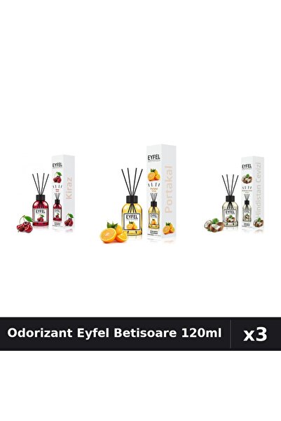 Eyfel Set 3 Odorizant Camera Betisoare 120ml - Cireșe, Portocală, Nucă de Cocos