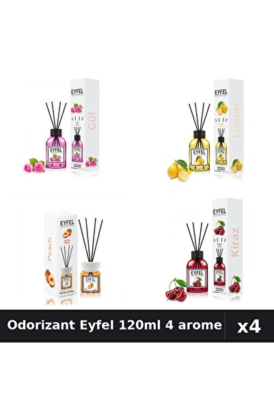 Eyfel Set 4 Odorizant Camera Betisoare 120ml - Trandafir, Lamaie, Piersica, C...