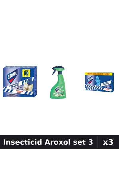 Aroxol Set 3 Insecticid - Aparat 45 nopti, Spray 400ml, Pastile 60 bucati