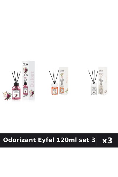 Eyfel Set 3 Odorizant Camera Betisoare 120ml - Bouquet, Acacia, Bumbac