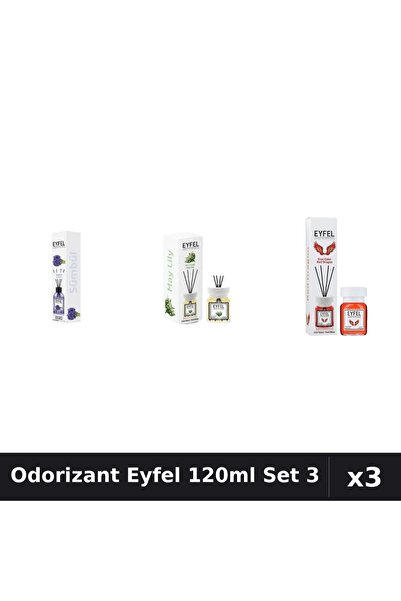 Eyfel Set 3 Odorizant Camera Betișoare 120ml - Zâmbile, Lacramioare, Red Dragon