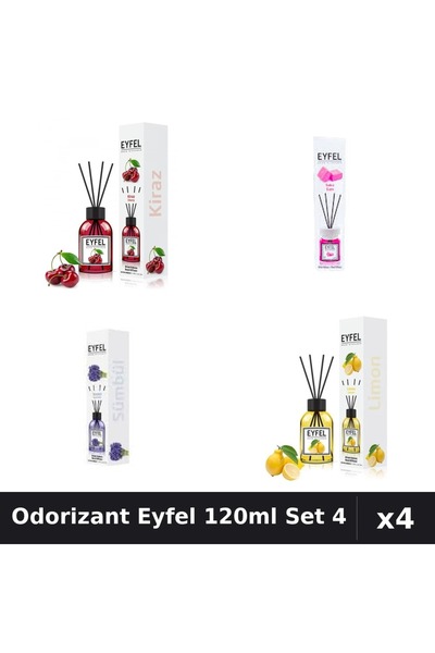 Eyfel Set 4 Odorizant Camera Betisoare 120ml - Cireșe, Bubble Gum, Zambile, L...