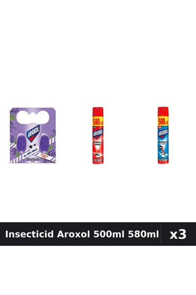 Aroxol Set 3 Spray Insecticid 500ml + 580ml + Pastile Anti-Insecte - Protecti...