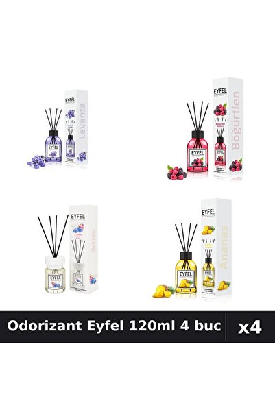 Eyfel Set 4 Odorizant Camera Betisoare 120ml - Lavanda, Fructe Pădure, Orhide...