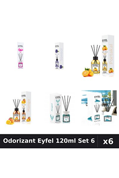 Eyfel Set 6 Odorizante Camera Betisoare 120ml - 6 Arome Asortate, Parfum Intens