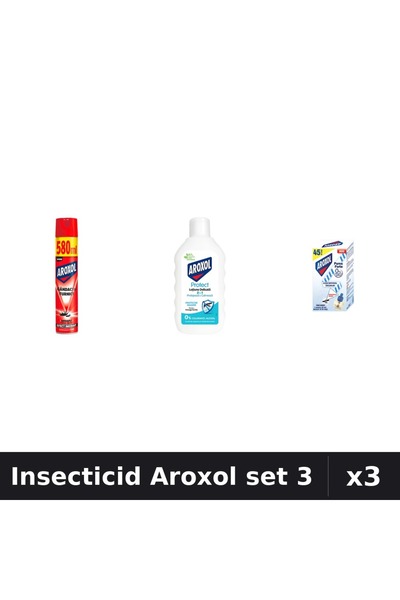 Aroxol Set 3 Insecticid - Spray 580ml, Loțiune Repelent 200ml, Aparat Electric