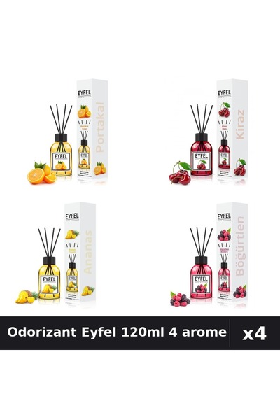 Eyfel Set 4 Odorizant Camera Betisoare 120ml - Portocală, Cireșe, Ananas, Fru...