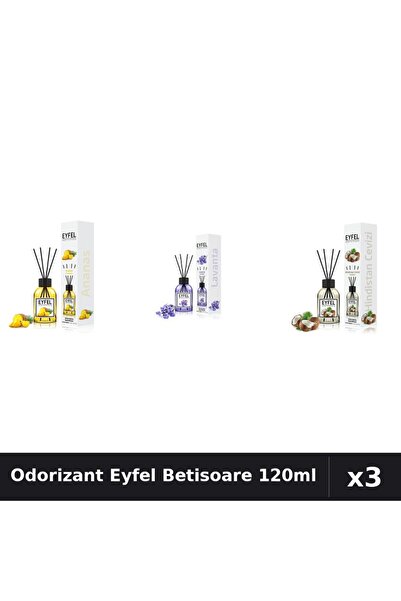 Eyfel Set 3 Odorizant Camera Betisoare 120ml - Ananas, Lavanda, Nucă de Cocos