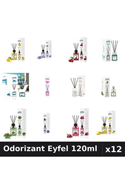 Eyfel Set 12 Odorizant Cameră Betișoare 120ml - 12 Arome Asortate, Parfum Intens