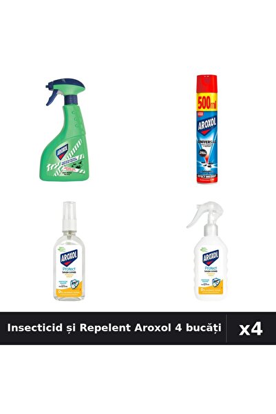 Aroxol Set 4 Spray Insecticid și Loțiune Repelent - 400ml, 500ml, 85ml, 200ml