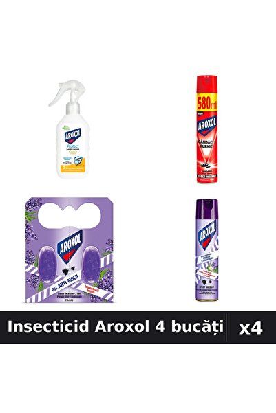 Aroxol Set 4 Insecticid - Spray 580ml, 250ml, Loțiune 200ml, Spirale - Protec...