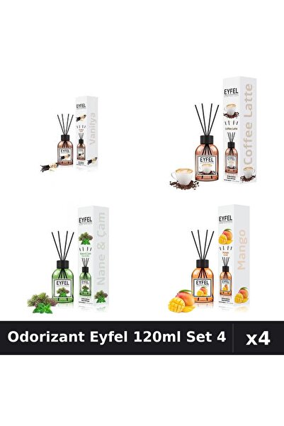 Eyfel Set 4 Odorizant Camera Betisoare 120ml - Vanilie, Cafea, Pin Mentă, Mango