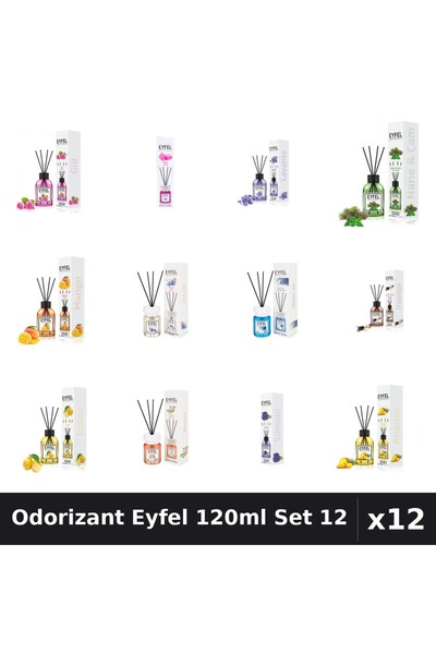 Eyfel Set 12 Odorizant Camera Betisoare 120ml - 12 Arome Asortate, Parfum Intens