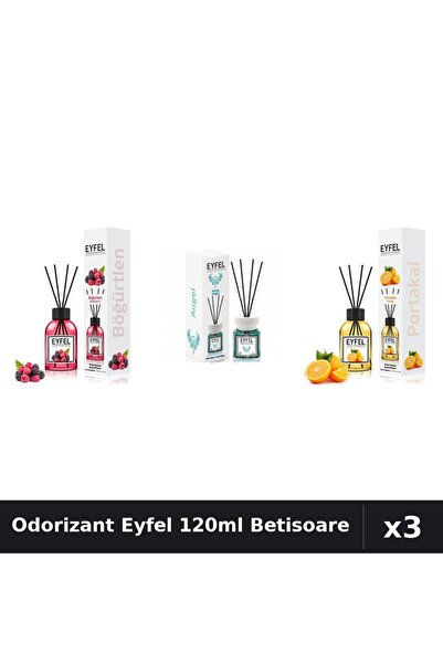 Eyfel Set 3 Odorizant Camera Betisoare 120ml - Angel, Fructe Pădure, Portocală