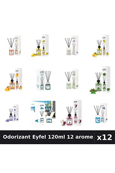 Eyfel Set 12 Odorizant Cameră Betișoare 120ml - 12 Arome Asortate, Parfum Intens