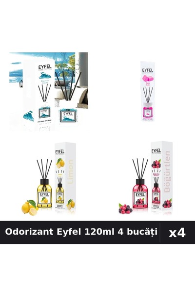 Eyfel Set 4 Odorizant Camera Betisoare 120ml - Ocean, Bubble Gum, Lămâie, Fru...