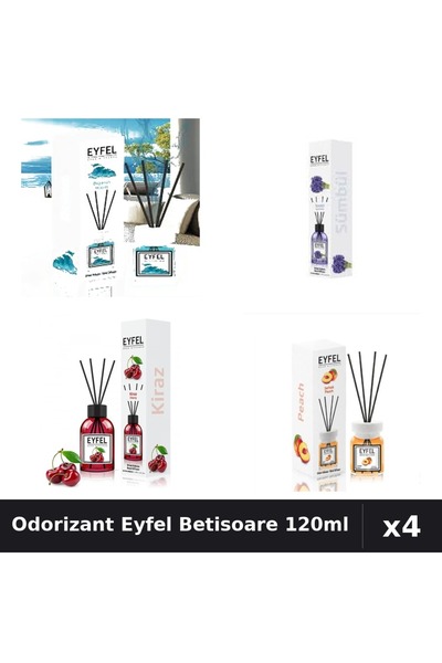 Eyfel Set 4 Odorizant Camera Betisoare 120ml - Ocean, Zambile, Cirese, Piersica