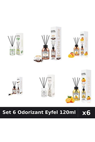 Eyfel Set 6 Odorizante Camera Betisoare, Bumbac, Cafea, Iasomie, Mango, Porto...