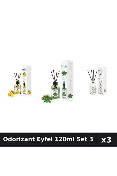 Eyfel Set 3 Odorizant Camera cu Betisoare 120ml - Lămâie, Orhidee, Pin și Mentă