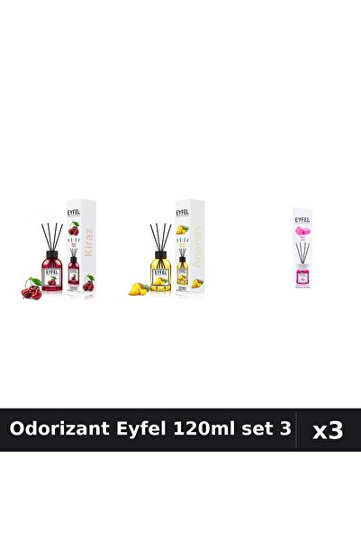 Eyfel Set 3 Odorizant Camera Betisoare 120ml - Cireșe, Ananas, Bubble Gum