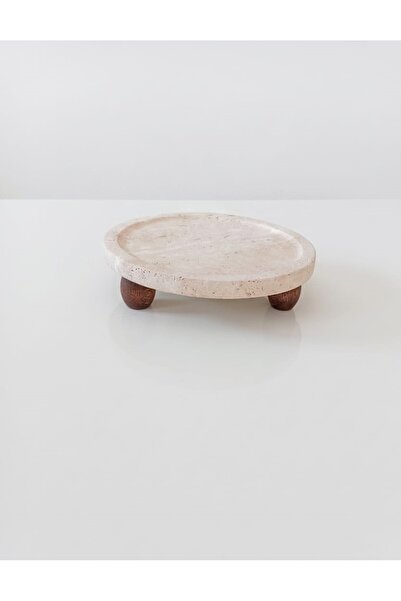 Trend Silver Ephesus Natural Travertine Wooden Leg Presentation Plate Decorat...