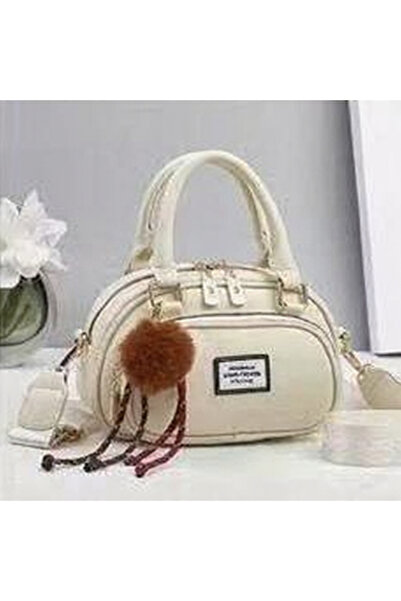Gernic Beige Mini Dome Bag for Women - Pom Charm + Tassel Details