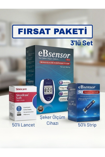 Ebsensor Şeker Ölçüm Cihazı- Strip 50'lik - Lancet 50'lik - 3'lü Set