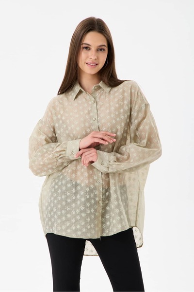 Reji Floral Patterned Oversize Transparent Shirt