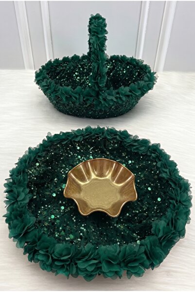 ZEYMERADE Emerald Green Bridal Henna Night Tray and Basket, Floral and Comple...