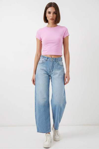 buğrahayalin Women's High Waist Denim Light Blue Trousers