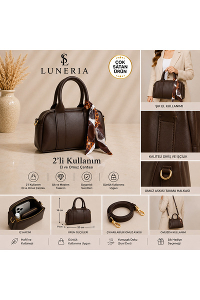 Luneria Mocha Flora Mini El ve Omuz Çantası Kahve