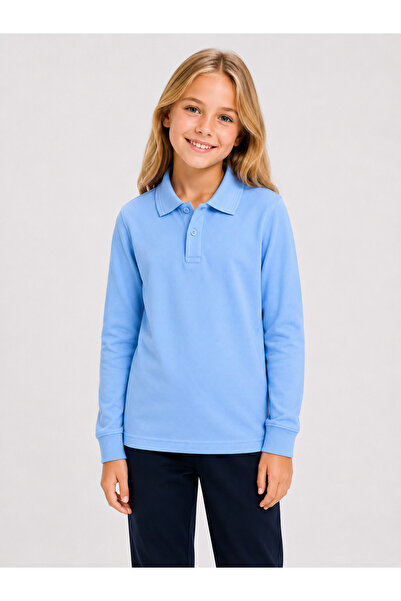 AJN Tricou pentru copii cu guler polo, simplu, cu mânecă lungă, unisex, pentr...
