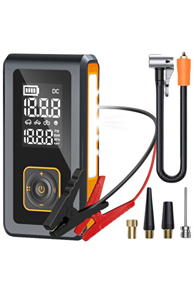 Mardil Demaror auto și compresor de aer 4-în-1, 8000mAh, 1000A, Negru, umflat...