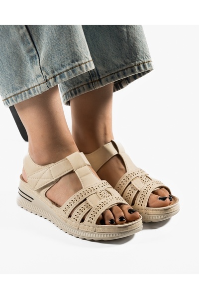 ALOGO Women's Beige Sandals Made of Eco- Leather Exin